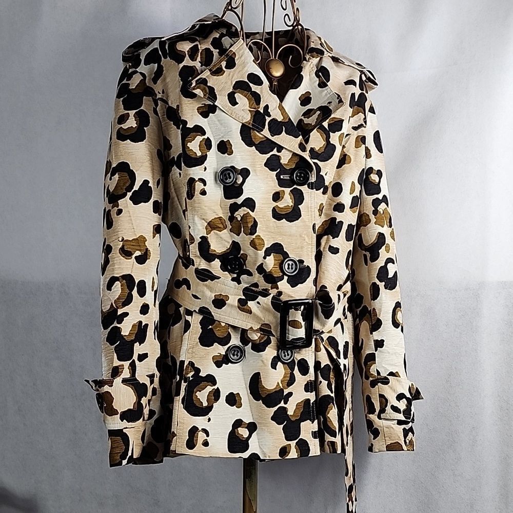 Silk Animal Print Lightweight Belted Long Sleeved Double Breasted Jacket Classic